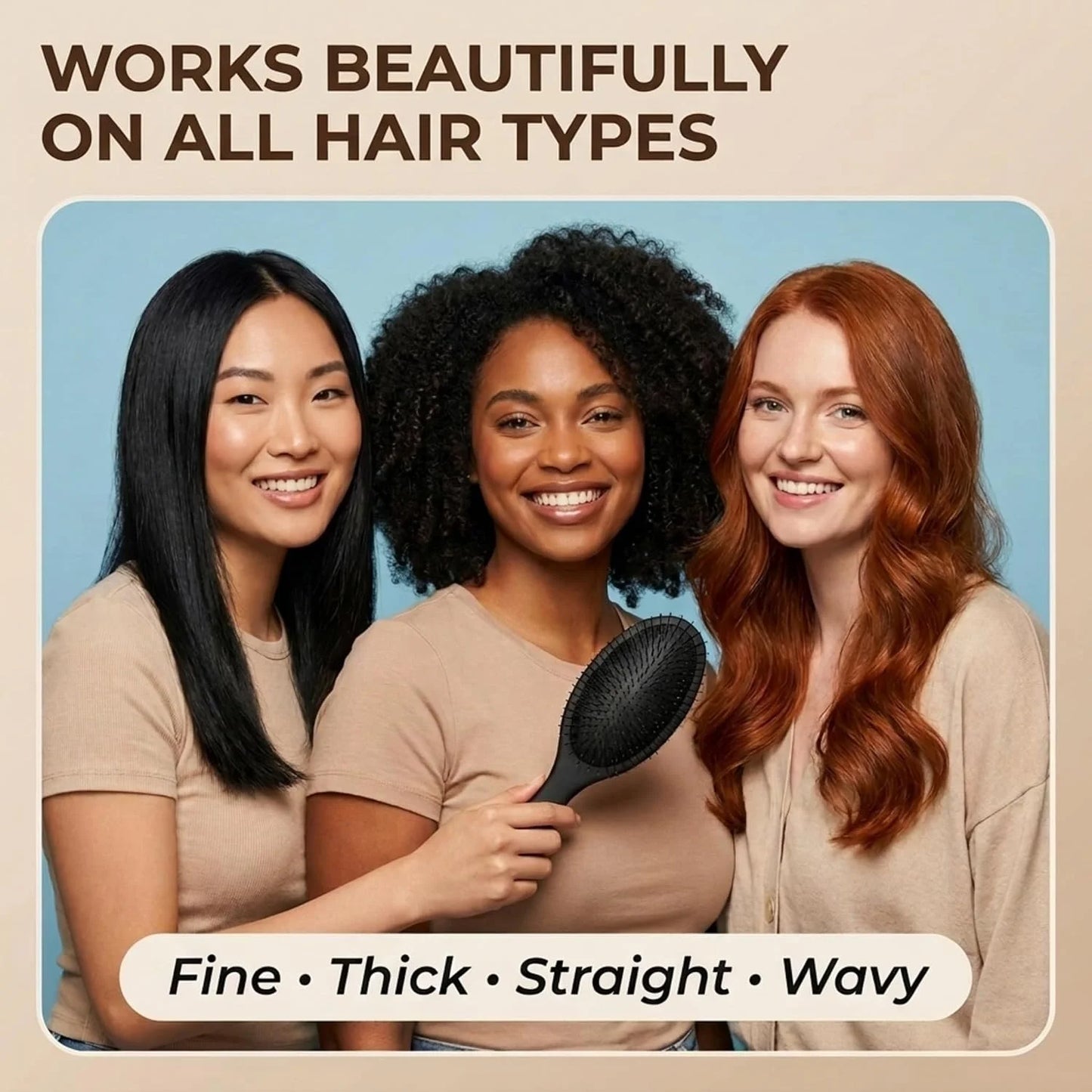 Detangling Hair Brush for Curly, Thick & Wavy Hair, Wet & Dry Hairbrush with Flexible Nylon Bristles and Cushion Pad, Gentle Scalp Brush for Women, Men & Kids, Matte Black