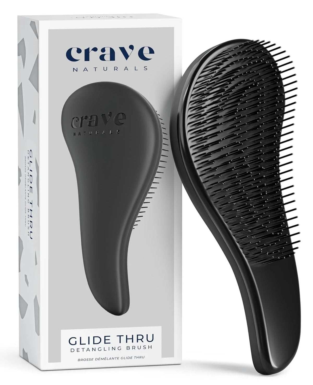Crave Naturals Biggie Glide Thru Hair Brush - Detangler Brush for Curly, Straight, Wet or Dry Hair - Gentle Detangling Brushes for Adults, Kids, Toddlers - Hair Accessories for Women, 8.4x3.4" - Black