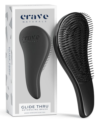 Crave Naturals Biggie Glide Thru Hair Brush - Detangler Brush for Curly, Straight, Wet or Dry Hair - Gentle Detangling Brushes for Adults, Kids, Toddlers - Hair Accessories for Women, 8.4x3.4" - Black