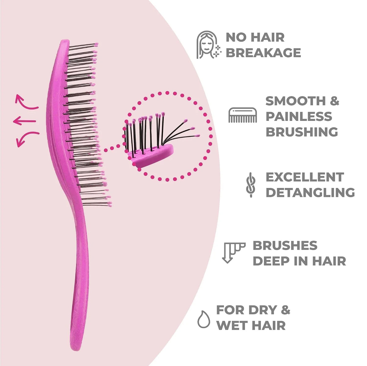 Ninabella Detangler Brush - No Tangle Hair Brush for Women, Fine, Thick and Long Hair - Hairbrush for Wet and Dry Hair, Gentle on the Scalp - Light Blue
