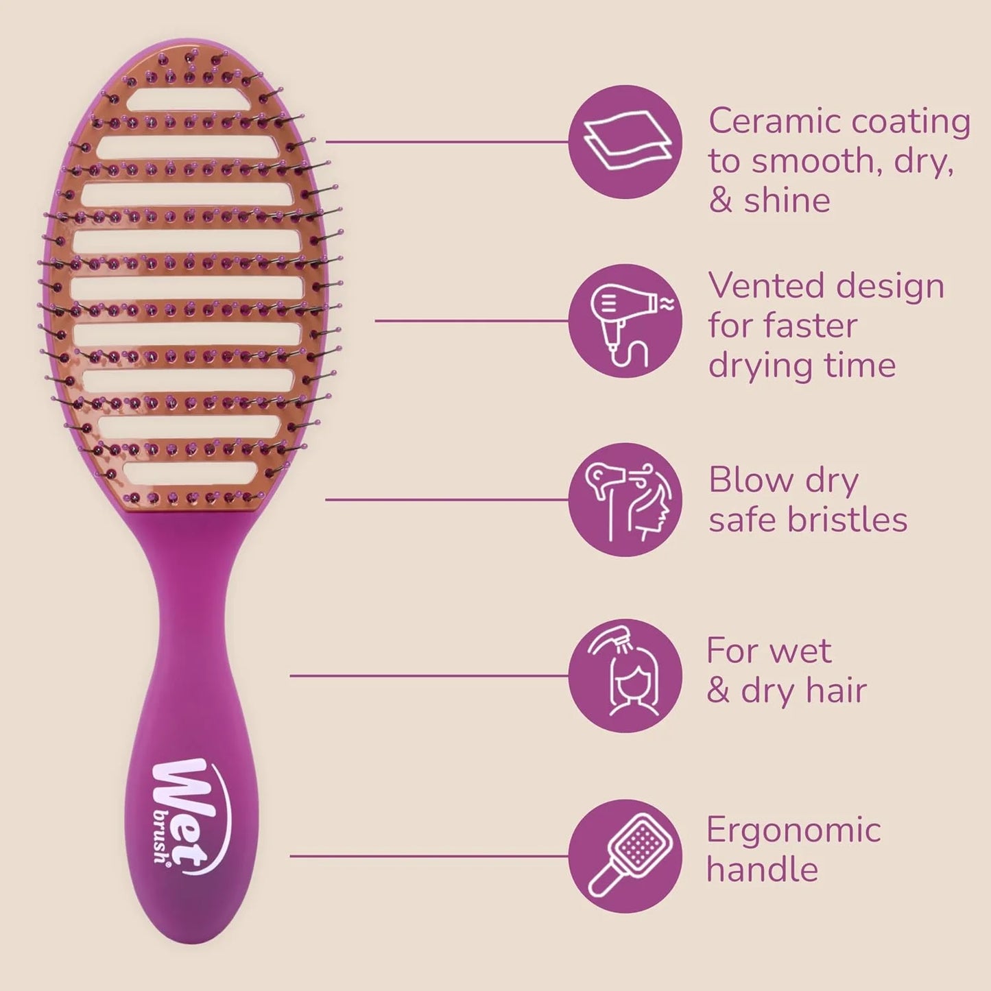Wet Brush Ceramic Speed Dry Detangler, Black, Vented Blow-Dry Hair Brush