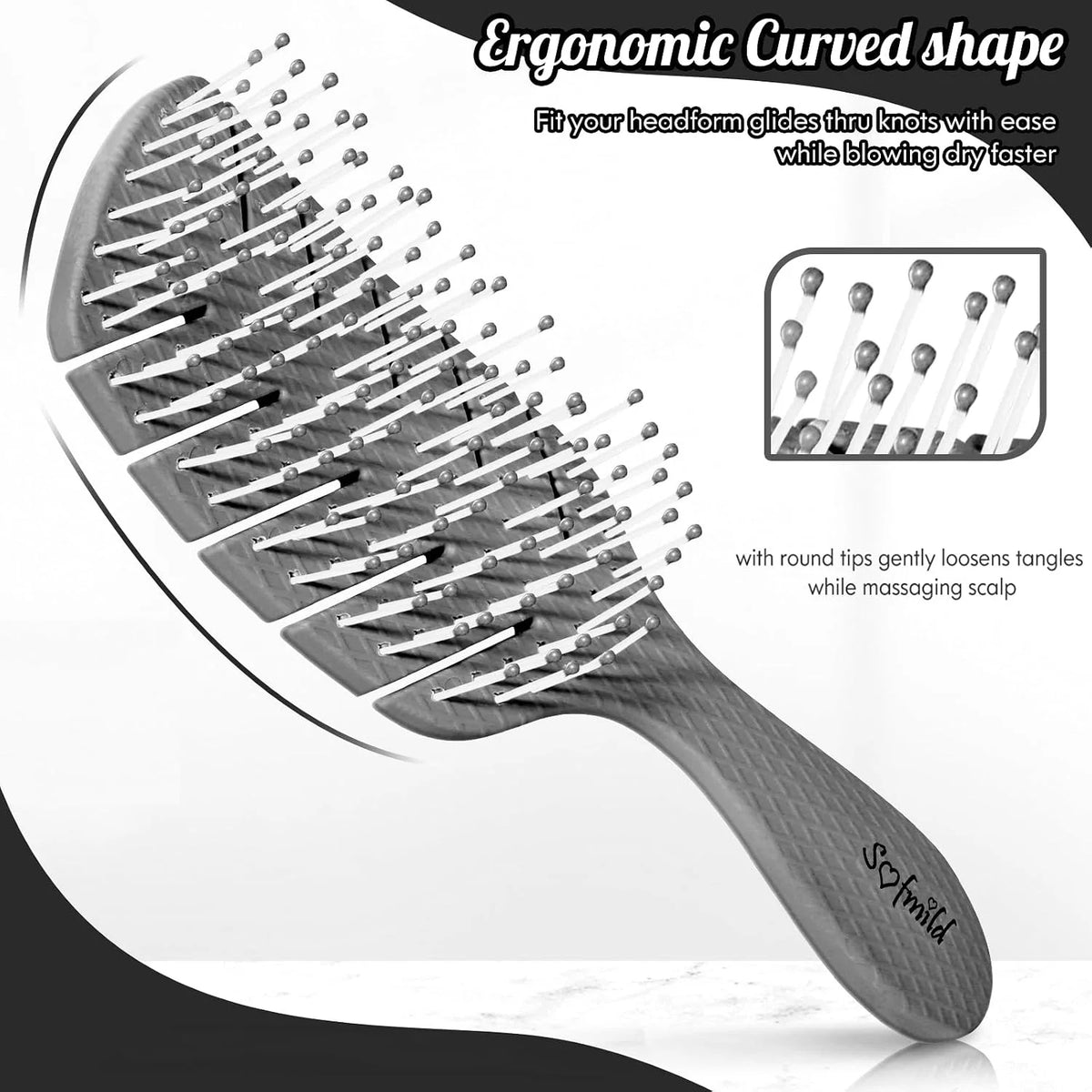 Hair Brush, Vented Paddle Detangle Brush, Purple