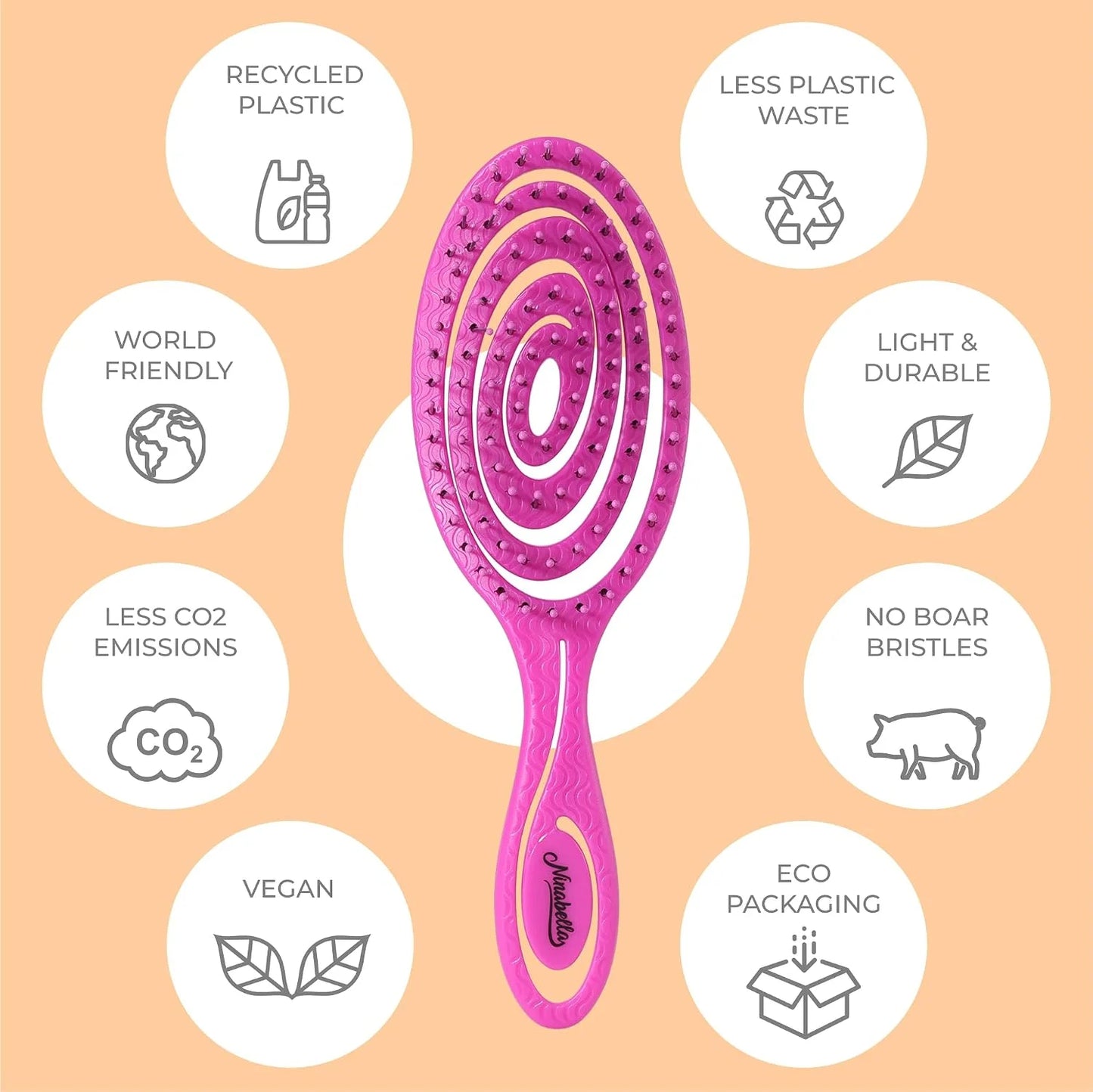 Ninabella Detangler Brush - No Tangle Hair Brush for Women, Fine, Thick and Long Hair - Hairbrush for Wet and Dry Hair, Gentle on the Scalp - Light Blue