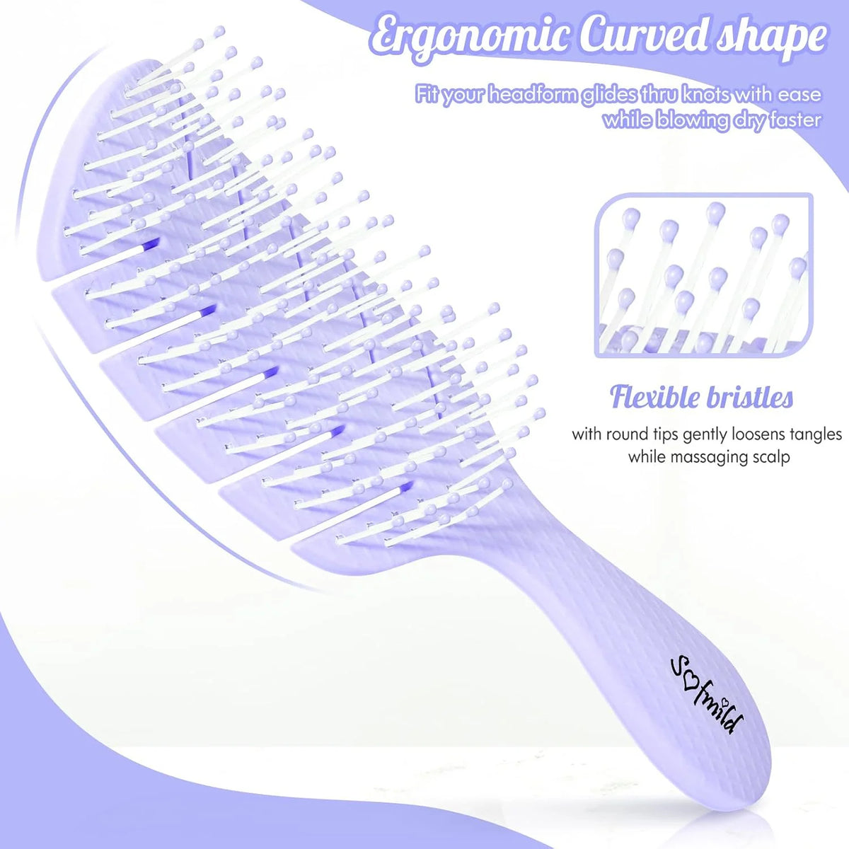 Hair Brush, Vented Paddle Detangle Brush, Purple