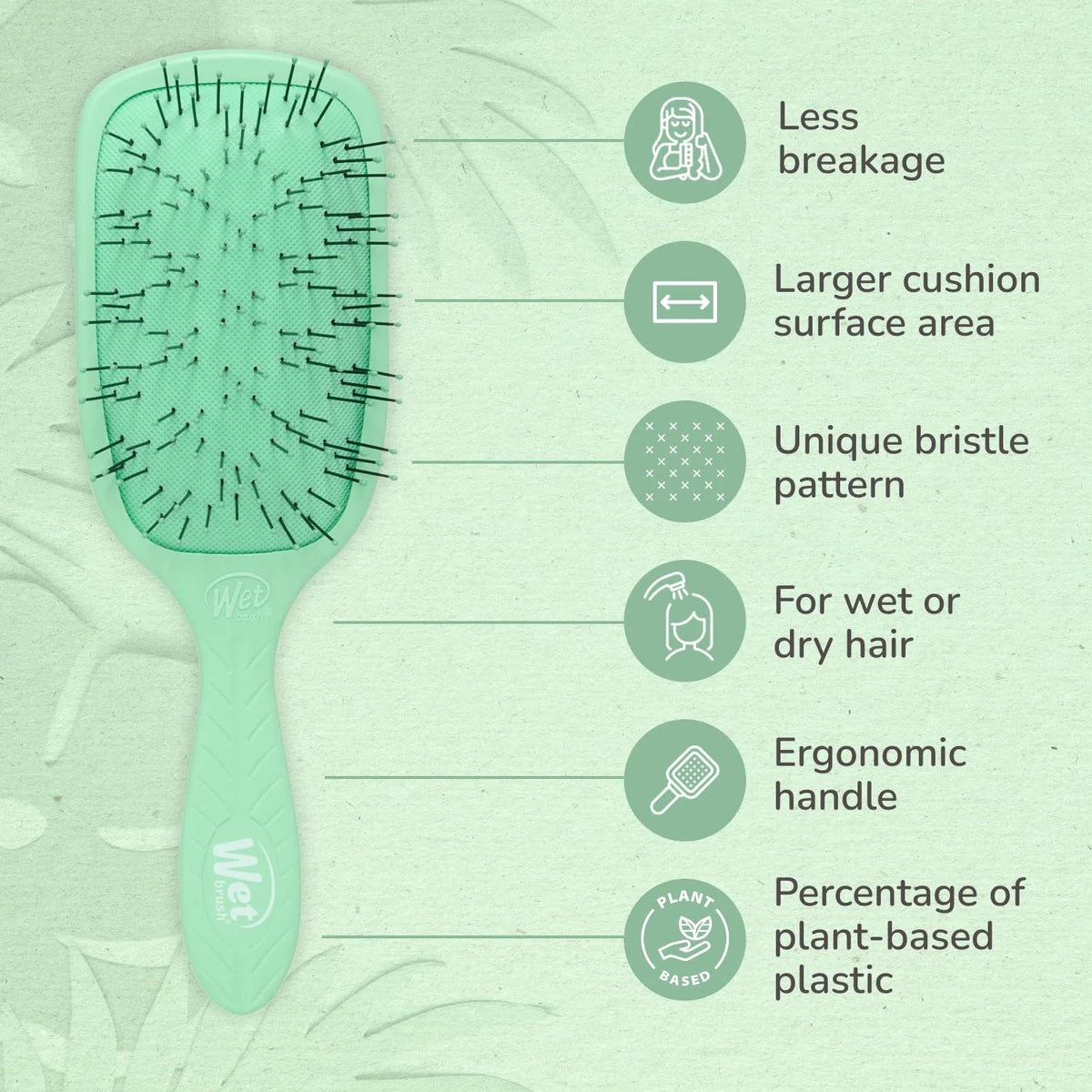 Wet Brush Go Green Thick Hair Paddle Detangling Brush, Green - Ultra-Soft IntelliFlex Bristles With AquaVent - Gently Loosens Knots While Minimizing Pain - Curly, Coarse, Long, Wet & Dry Hair