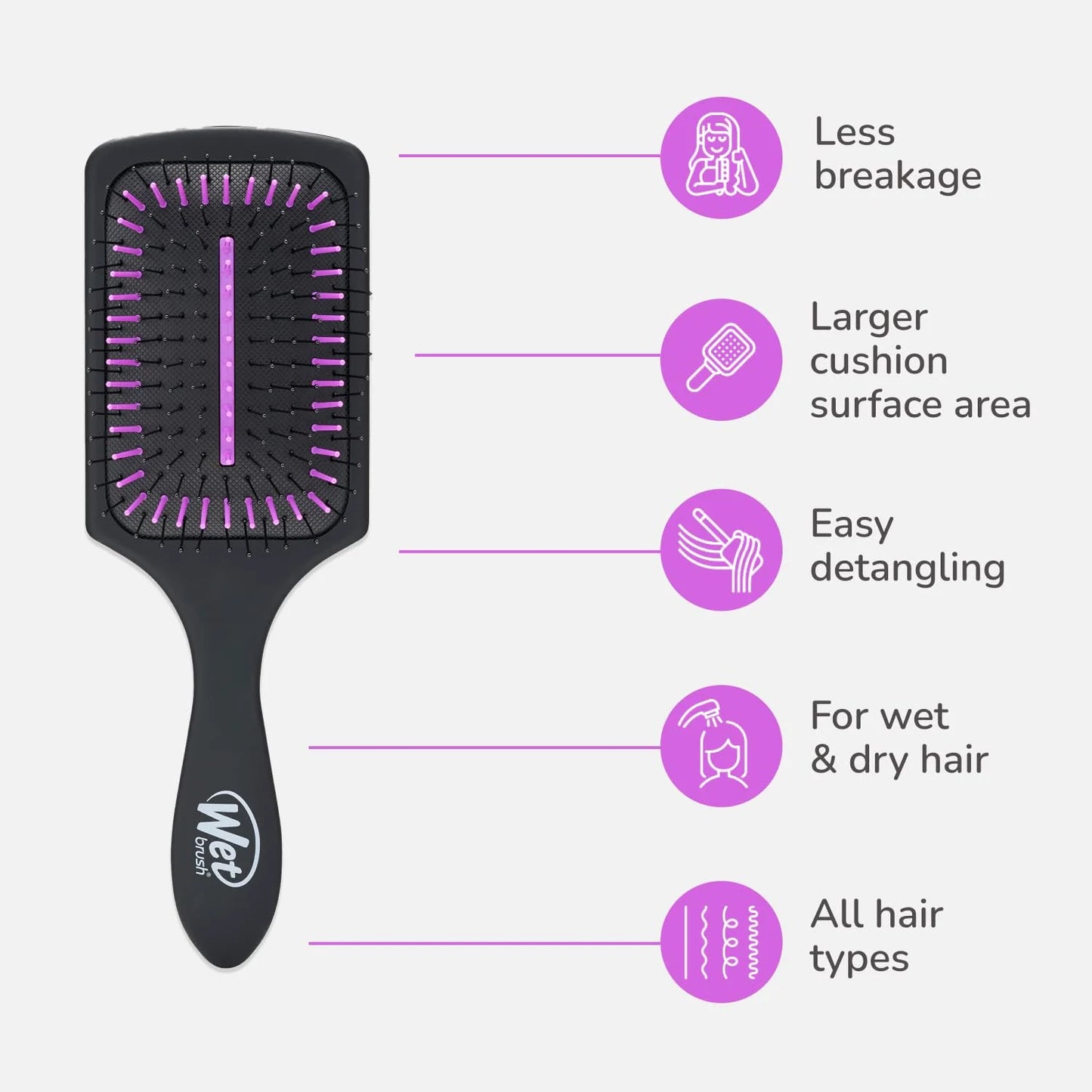 Wet Brush Refresh and Extend Paddle Detangler, Black, Detangling Brush with Infused Charcoal Ultra-Soft IntelliFlex Bristles For All Hair Types, Removes Dirt, Excess Oils & Impurities