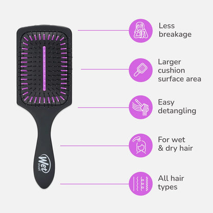 Wet Brush Refresh and Extend Paddle Detangler, Black, Detangling Brush with Infused Charcoal Ultra-Soft IntelliFlex Bristles For All Hair Types, Removes Dirt, Excess Oils & Impurities