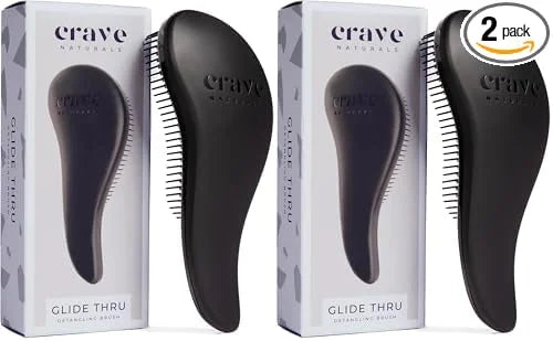 Crave Naturals Biggie Glide Thru Hair Brush - Detangler Brush for Curly, Straight, Wet or Dry Hair - Gentle Detangling Brushes for Adults, Kids, Toddlers - Hair Accessories for Women, 8.4x3.4" - Black