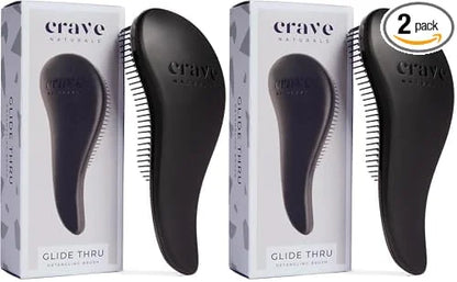 Crave Naturals Biggie Glide Thru Hair Brush - Detangler Brush for Curly, Straight, Wet or Dry Hair - Gentle Detangling Brushes for Adults, Kids, Toddlers - Hair Accessories for Women, 8.4x3.4" - Black