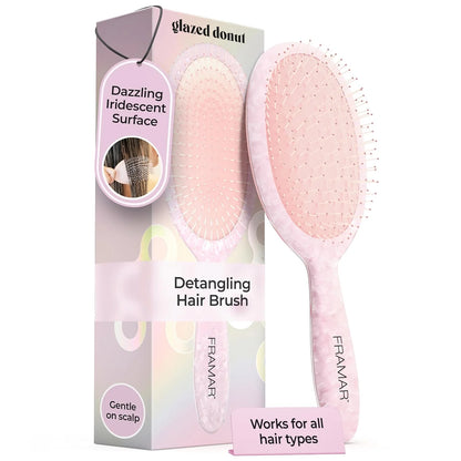 FRAMAR Checkered Hair Brush Detangler, Wet Hair Brushes For Women – Pink