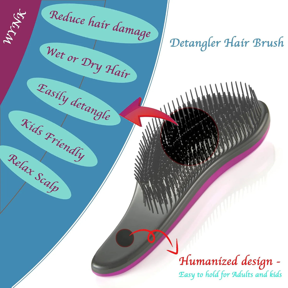 WYNK Detangling Hairbrush Detangler 2 Pack for Adults & Kids, Iridescent