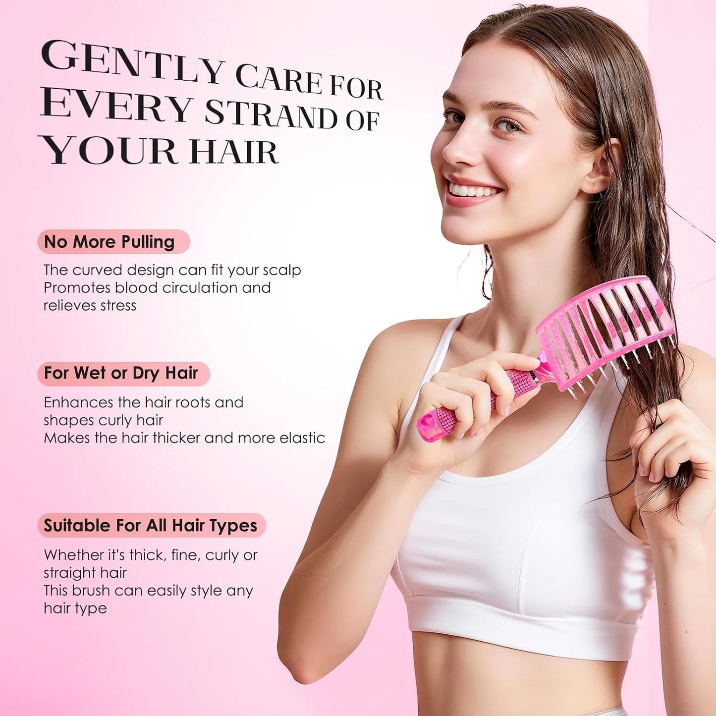 Boar Bristle Hair Brush Curved Vented Detangler Brush Faster Blow Drying, Paddle Detangling Brush for Women Men Kids Wet Dry Long Curly Thick Straight Hair, Make Hair Shiny and Healthier(Purple+Green)