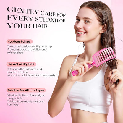 Boar Bristle Hair Brush Curved Vented Detangler Brush Faster Blow Drying, Paddle Detangling Brush for Women Men Kids Wet Dry Long Curly Thick Straight Hair, Make Hair Shiny and Healthier(Purple+Green)