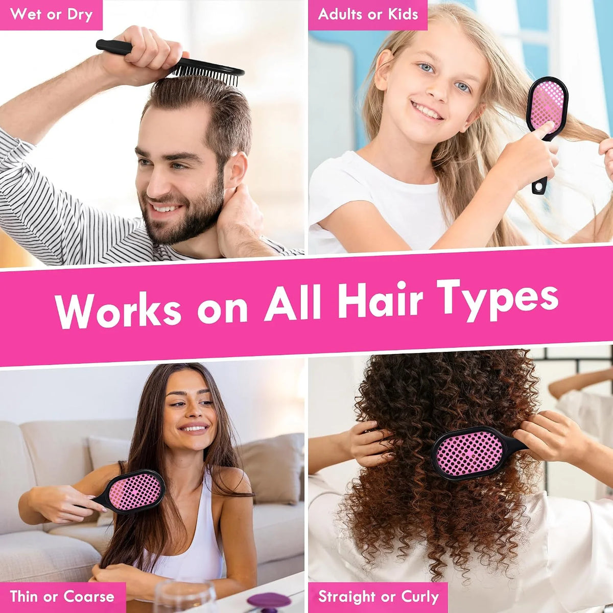 Vented Detangling Hair Brush - 2 Pack Detangler Hairbrush for Effortless Tangle Removal - Ultra-Soft Bristles -For Natural Curly Straight Wet Dry Damaged Hair for Women Men Kids