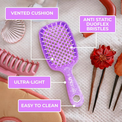 FHI Heat UNbrush Detangling Brush for Pain-Free Brushing on All Wet or Dry Hair Types — Durable DuoFlex Anti-Static Bristles, Lightweight Handle, Vented Hair Brush