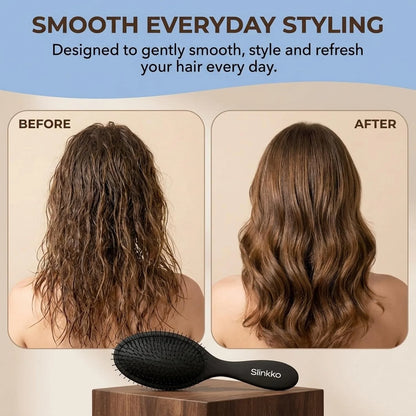 Detangling Hair Brush for Curly, Thick & Wavy Hair, Wet & Dry Hairbrush with Flexible Nylon Bristles and Cushion Pad, Gentle Scalp Brush for Women, Men & Kids, Matte Black