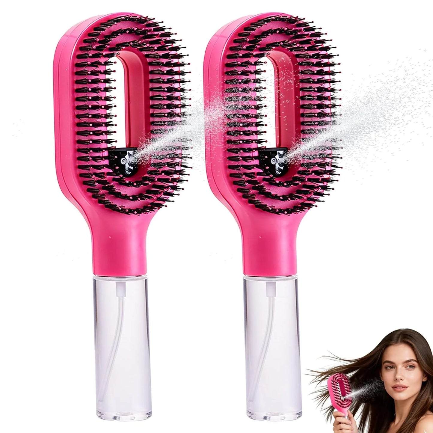 Hair Brush with Water Spray - 2-in-1 Detangler Brush for Frizz Control