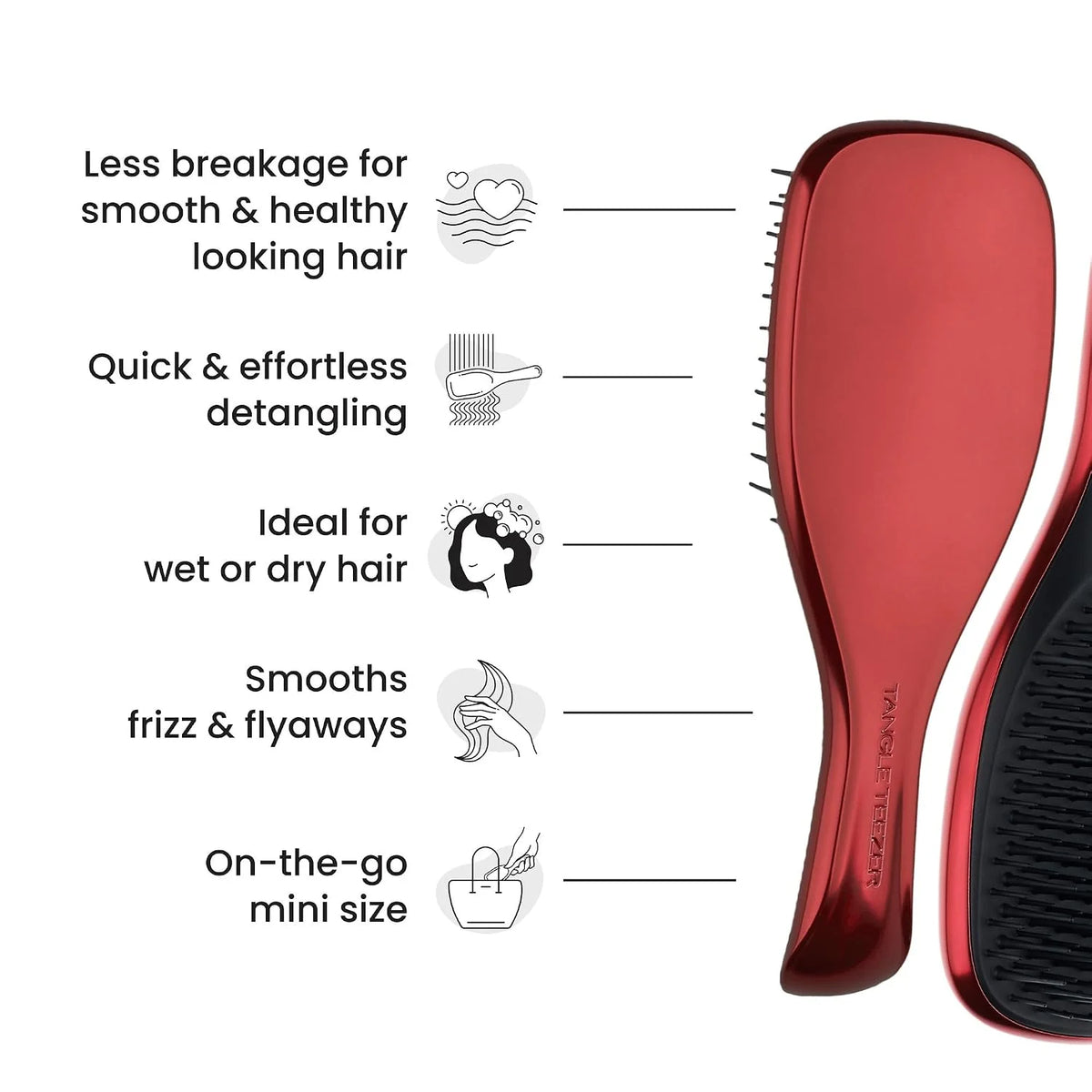 Tangle Teezer Chrome Detangler Mini Hair Brush, Straight to Curly, Pink