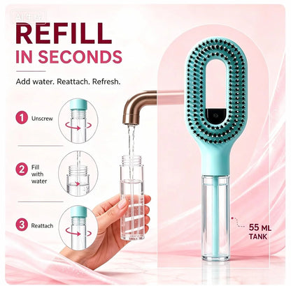 2-in-1 Hair Brush with Water Spray Mister, Fine Mist Spray Brush for Hair Detangling Wet & Dry, Liquid Spraying Hairbrush for Curly Thick Hair & Kids (Sky Blue)