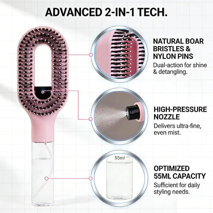 Hair Brush with Water Spray - 2-in-1 Detangler Brush for Frizz Control