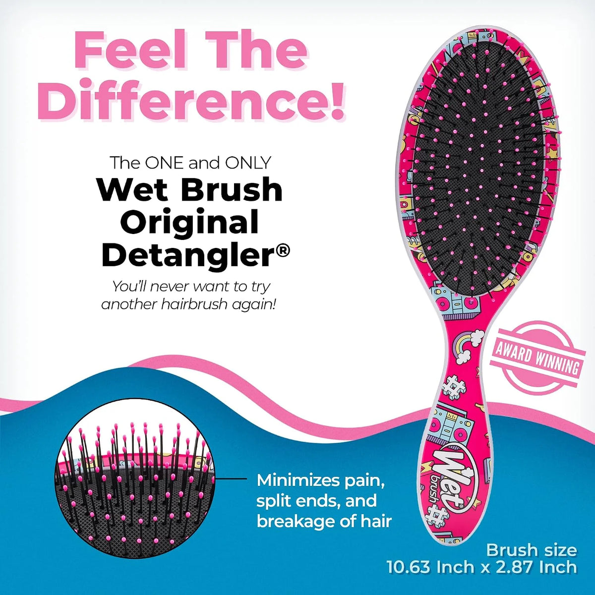 Wet Brush Disney Original Detangler Brush Princess Wholehearted - Jasmine, Dark Purple - All Hair Types - Ultra-Soft IntelliFlex Bristles Glide Through Tangles with Ease