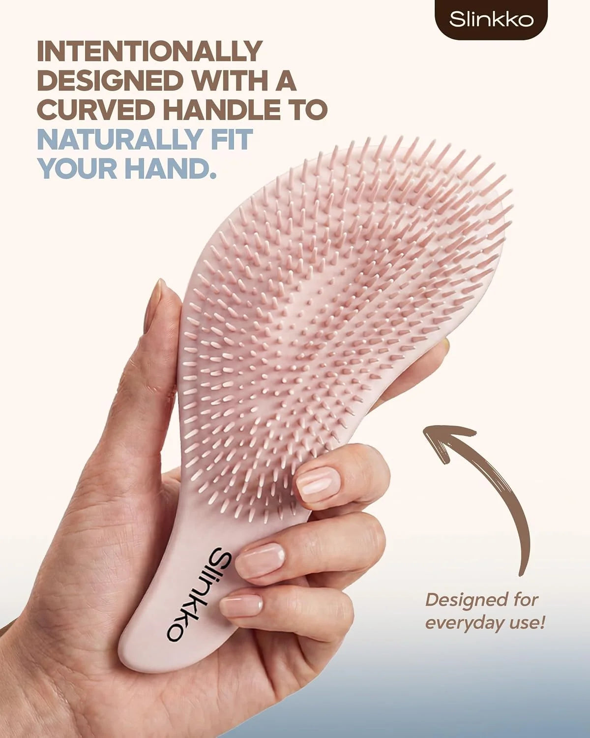 Detangler Brush, Curly Hair Brush for Women, Men & Kids - Wet & Dry Detangling Hair Brush for Curly, Thick, Fine & Wavy Hair - Anti-Breakage Wave Brush, Pain-Free Hairbrush, Pink, Rose Clay