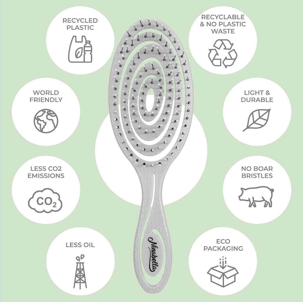 Ninabella Detangler Brush - No Tangle Hair Brush for Women, Fine, Thick and Long Hair - Hairbrush for Wet and Dry Hair, Gentle on the Scalp - Light Blue