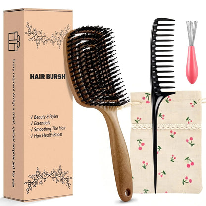 Hair Brush Detangler - Curved Vented Detangling Hair Brush for Women Men, Paddle Brush for Curly Straight Hair, Wet and Dry Styling, Faster Blow Drying