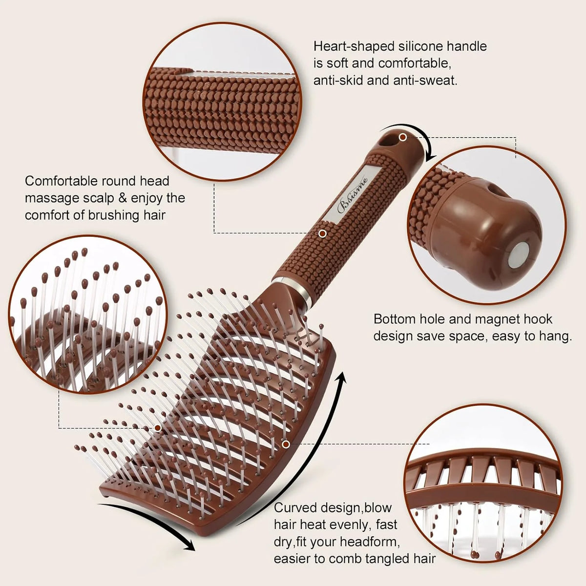 Hair Brush, Professional Curved Vented Brush with 25MM Bristles for Faster Blow Drying, Detangling for Wet Dry Hair, Paddle Brush for Thick Curly Straight Hair for Women & Men