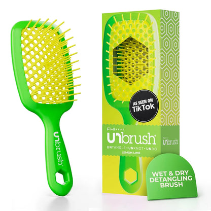 FHI Heat UNbrush Detangling Brush for Pain-Free Brushing on All Wet or Dry Hair Types — Durable DuoFlex Anti-Static Bristles, Lightweight Handle, Vented Hair Brush