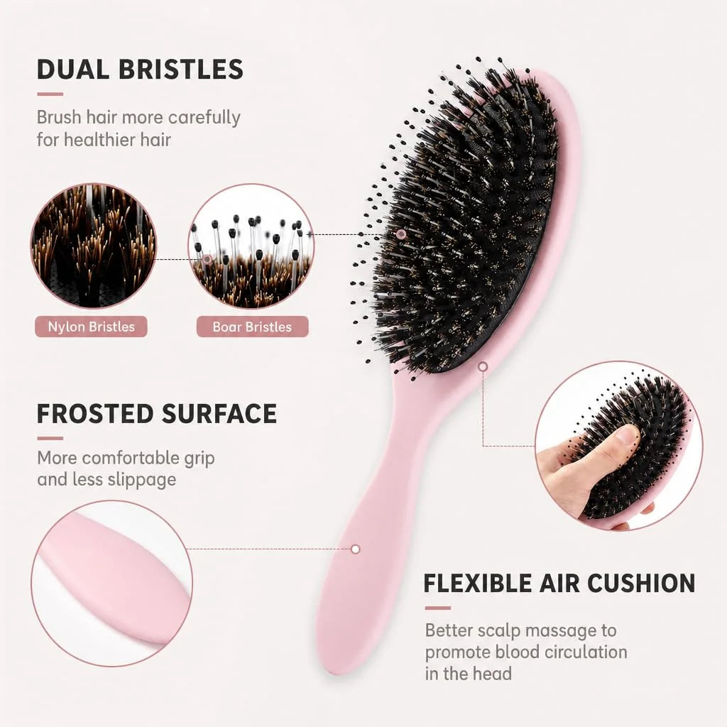 Boar Bristles Hair Brush for Women and Men, Detangling Hair Brush for Smoothing Massage Add Shine, Nylon&Boar Bristles Detangler brush for Hair Healthy (1 Pack-MintGreen)