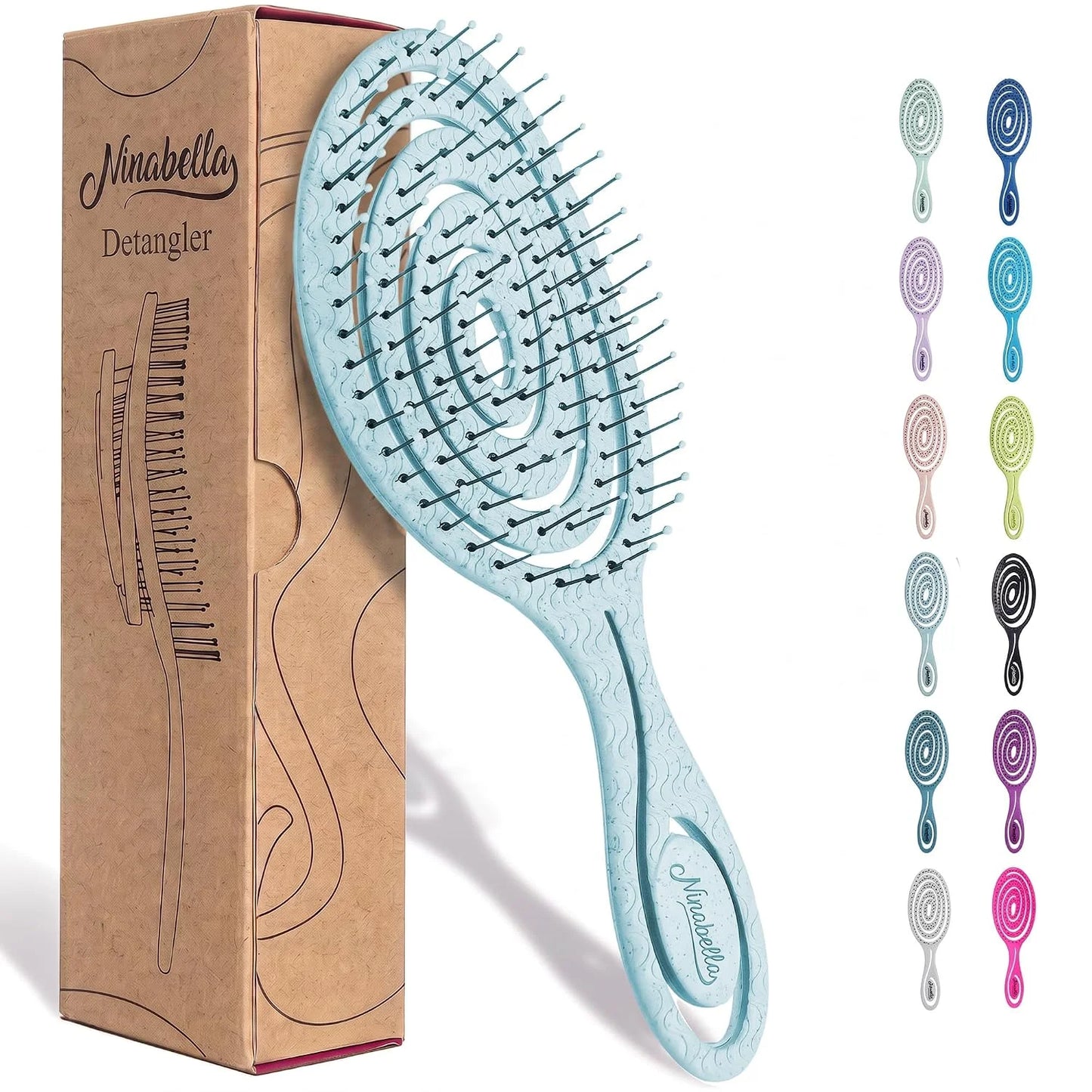 Ninabella Detangler Brush - No Tangle Hair Brush for Women, Fine, Thick and Long Hair - Hairbrush for Wet and Dry Hair, Gentle on the Scalp - Light Blue