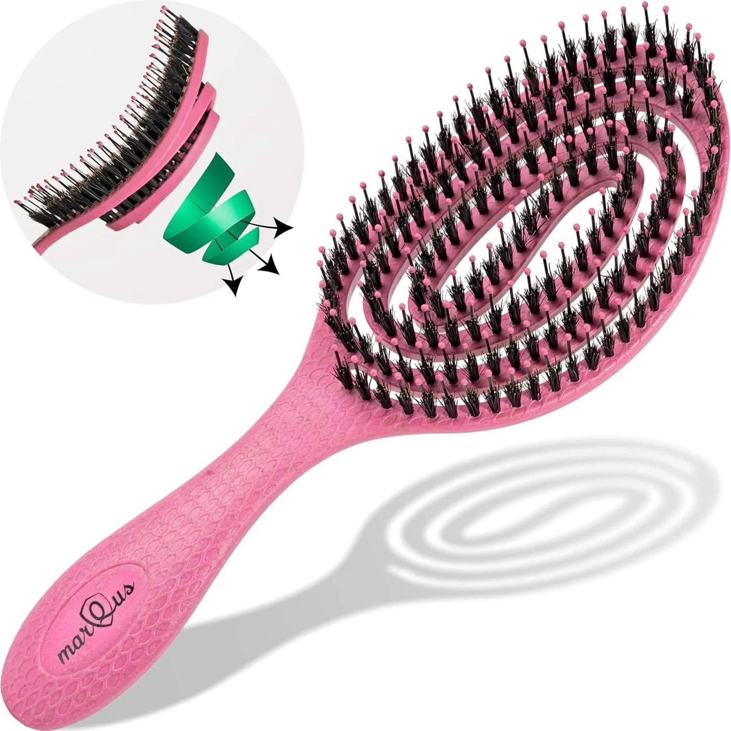 marQus Detangle Boar Brush Women and Men, Exclusive Ultra-soft bending Bristles and Body - Glide Through Tangles With Ease For All Hair Types - Women, Men, Wet And Dry Hair, 1pcs Brown Brush