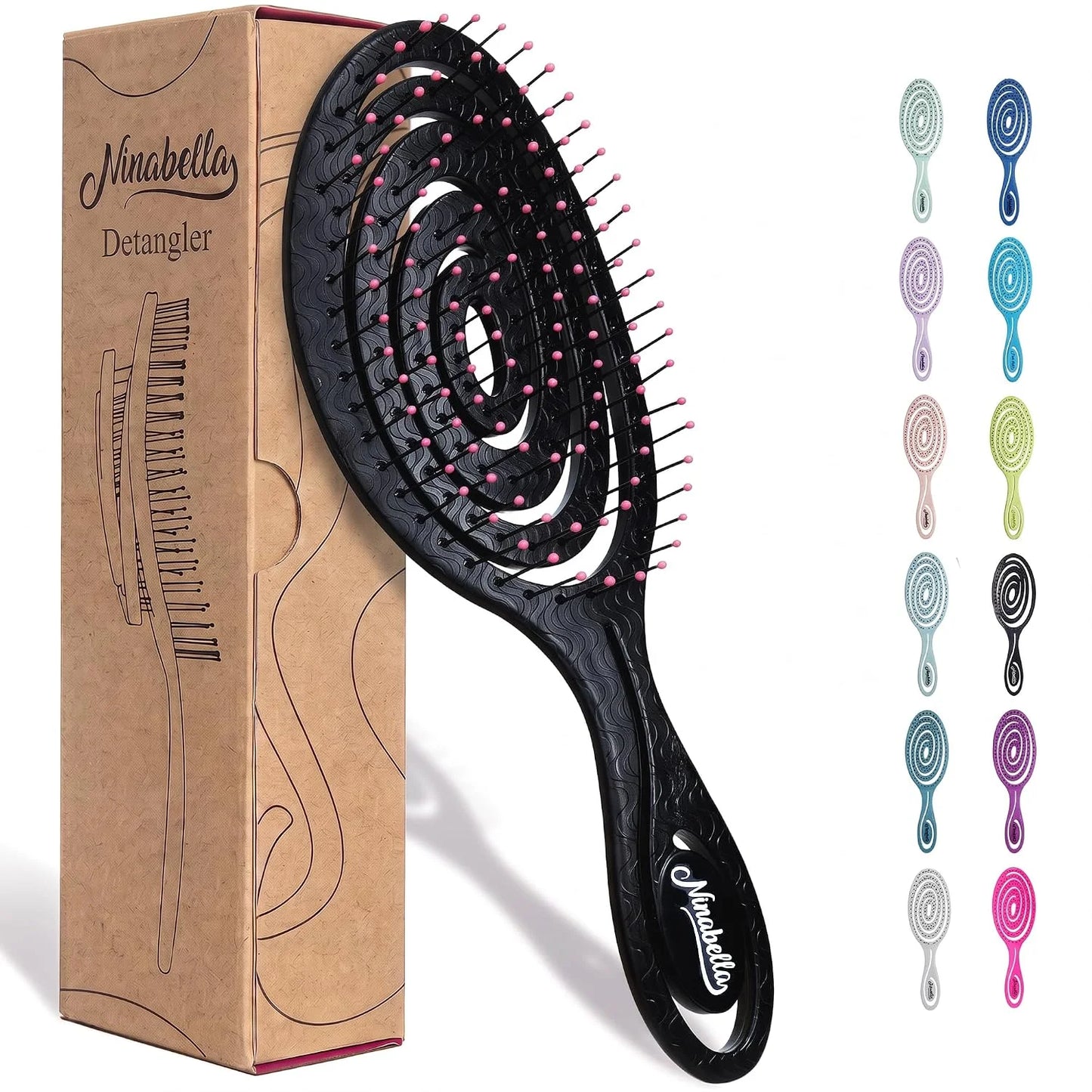 Ninabella Detangler Brush - No Tangle Hair Brush for Women, Fine, Thick and Long Hair - Hairbrush for Wet and Dry Hair, Gentle on the Scalp - Light Blue