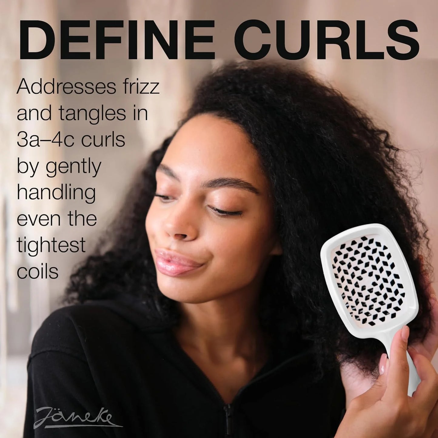 Janeke J-Brush Detangling Comb for Curly and Wavy Hair – Wide Tooth J-Shape Brush for Wet and Dry Use – Anti-Frizz, Lightweight and Gentle on Scalp – Made in Italy Professional Styling Tool (Black)