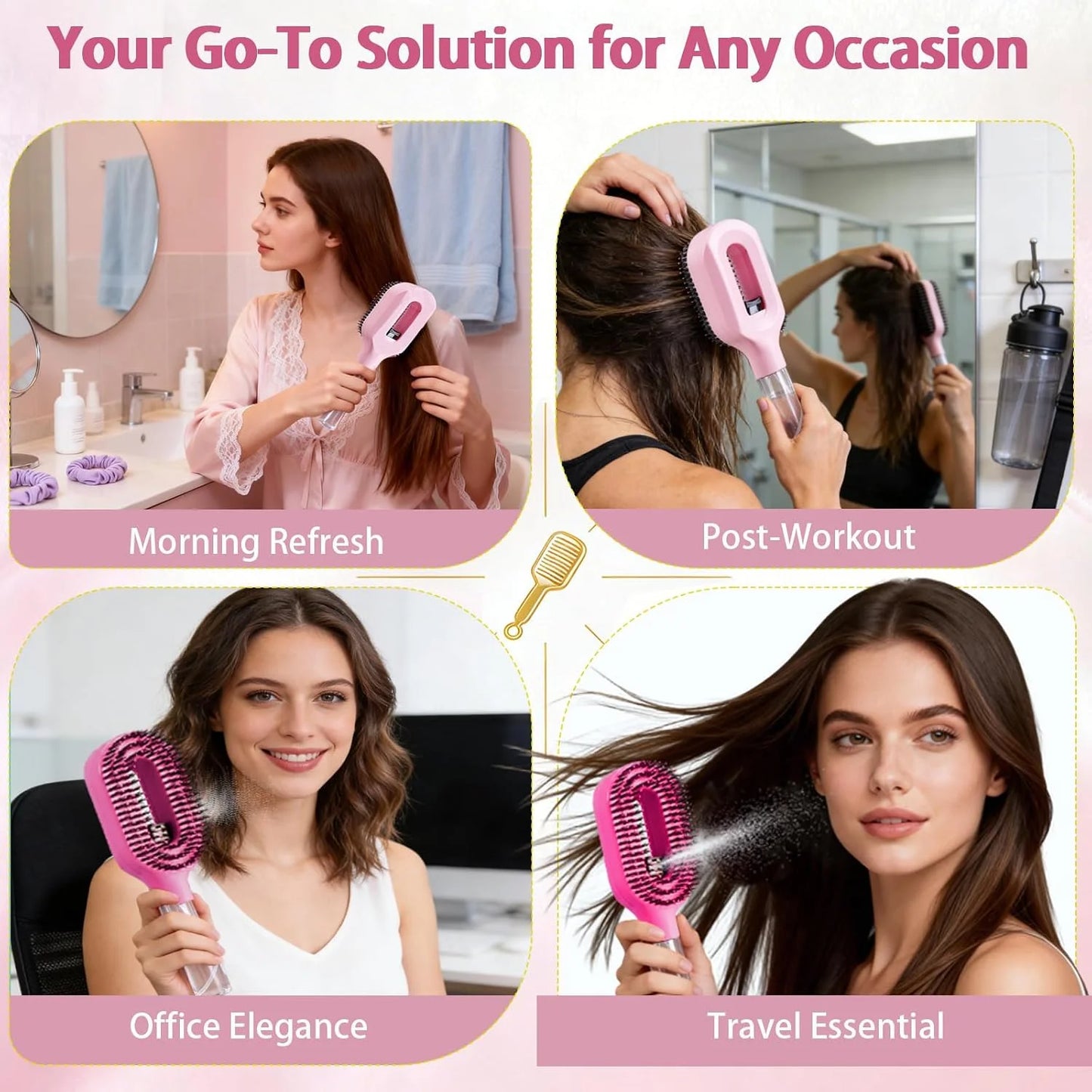Hair Brush with Water Spray - 2-in-1 Detangler Brush for Frizz Control