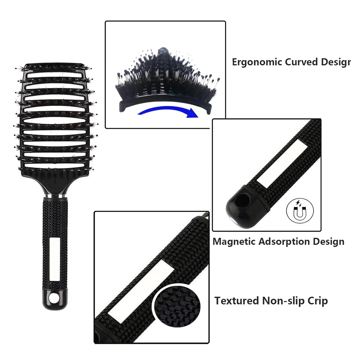 2 PACK Boar Bristle Hair Brush No Pull Curved Vented Hair Brushes Detangler Brush Fast Blow Drying Hair Brush for Kids Men Women Wet Dry Long Thin Thick Curly Tangled Hair (pink+green)