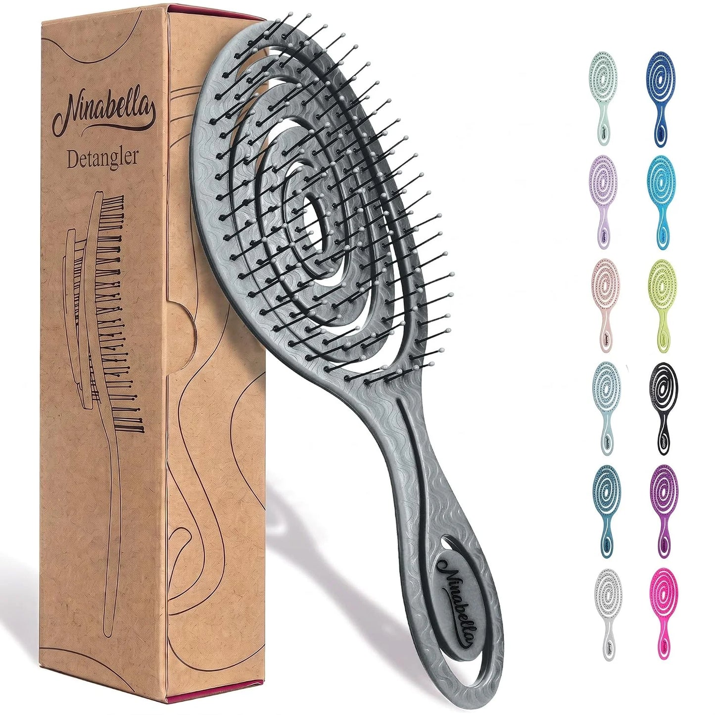 Ninabella Detangler Brush - No Tangle Hair Brush for Women, Fine, Thick and Long Hair - Hairbrush for Wet and Dry Hair, Gentle on the Scalp - Light Blue
