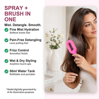 Hair Brush with Water Spray, 2-in-1 Misting Detangler for Curly Hair