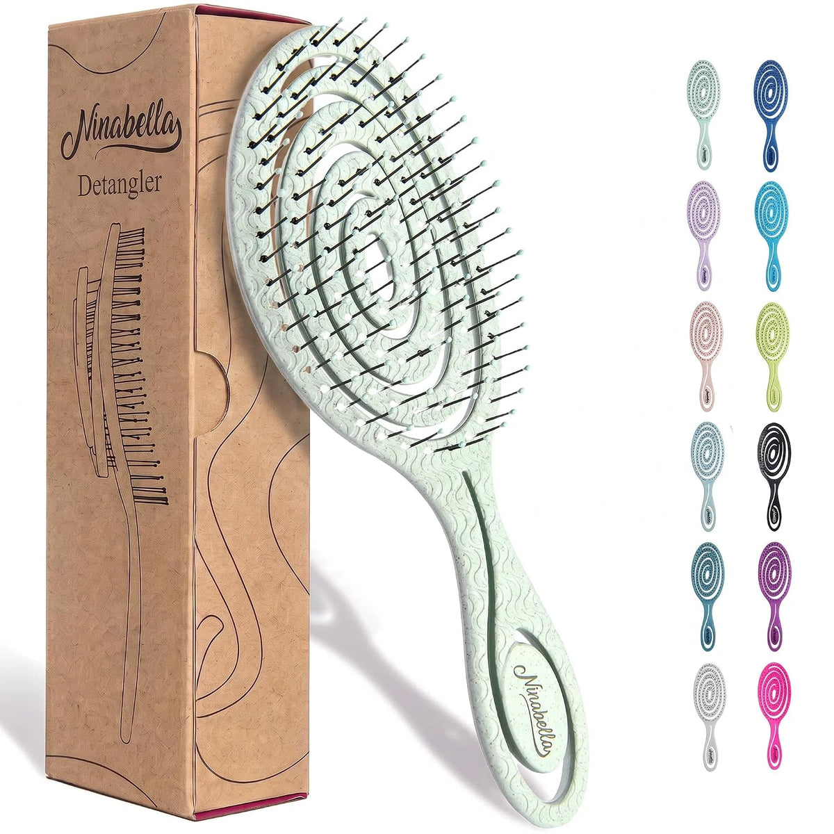 Ninabella Detangler Brush - No Tangle Hair Brush for Women, Fine, Thick and Long Hair - Hairbrush for Wet and Dry Hair, Gentle on the Scalp - Light Blue