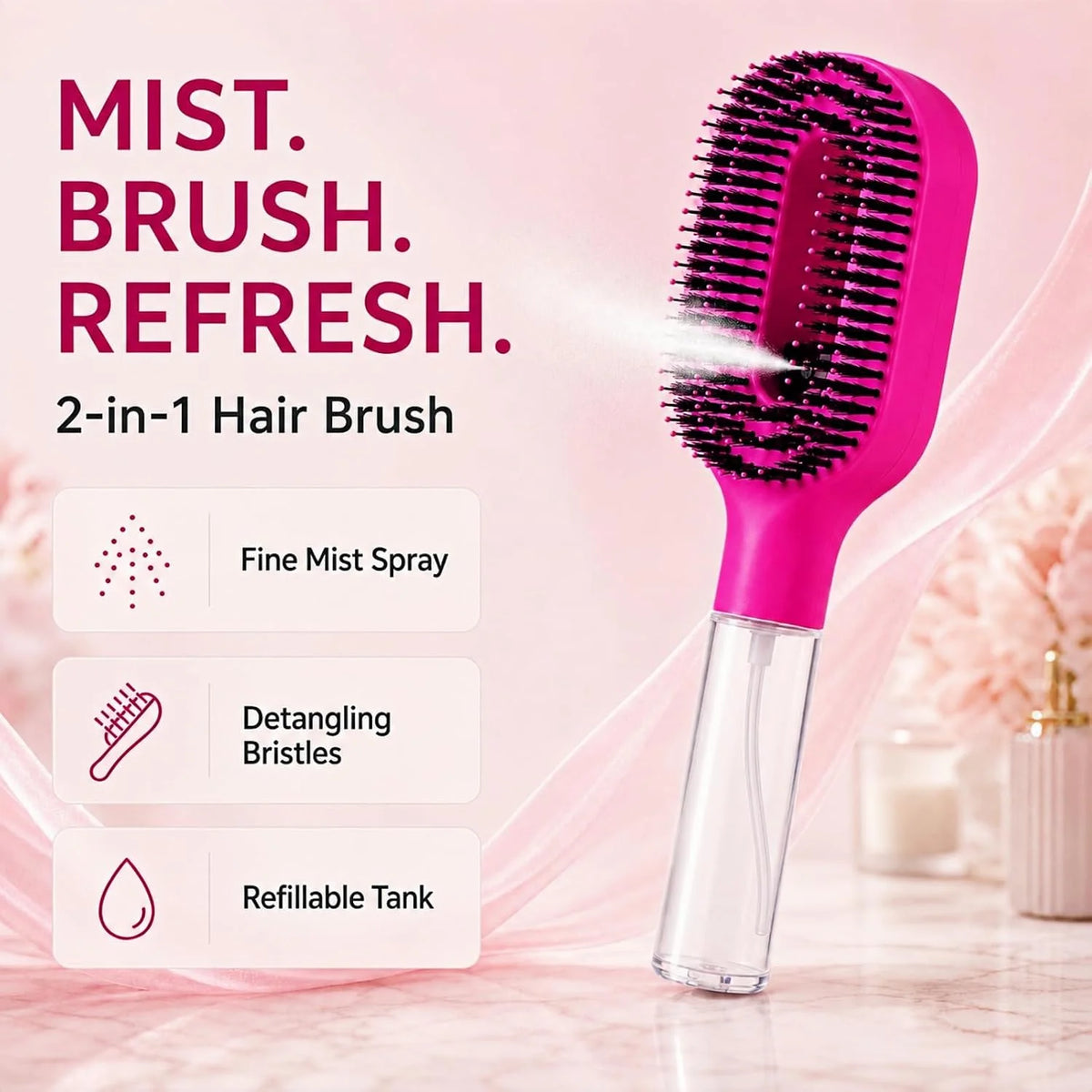 2-in-1 Hair Brush with Water Spray Mister, Fine Mist Spray Brush for Hair Detangling Wet & Dry, Liquid Spraying Hairbrush for Curly Thick Hair & Kids (Sky Blue)