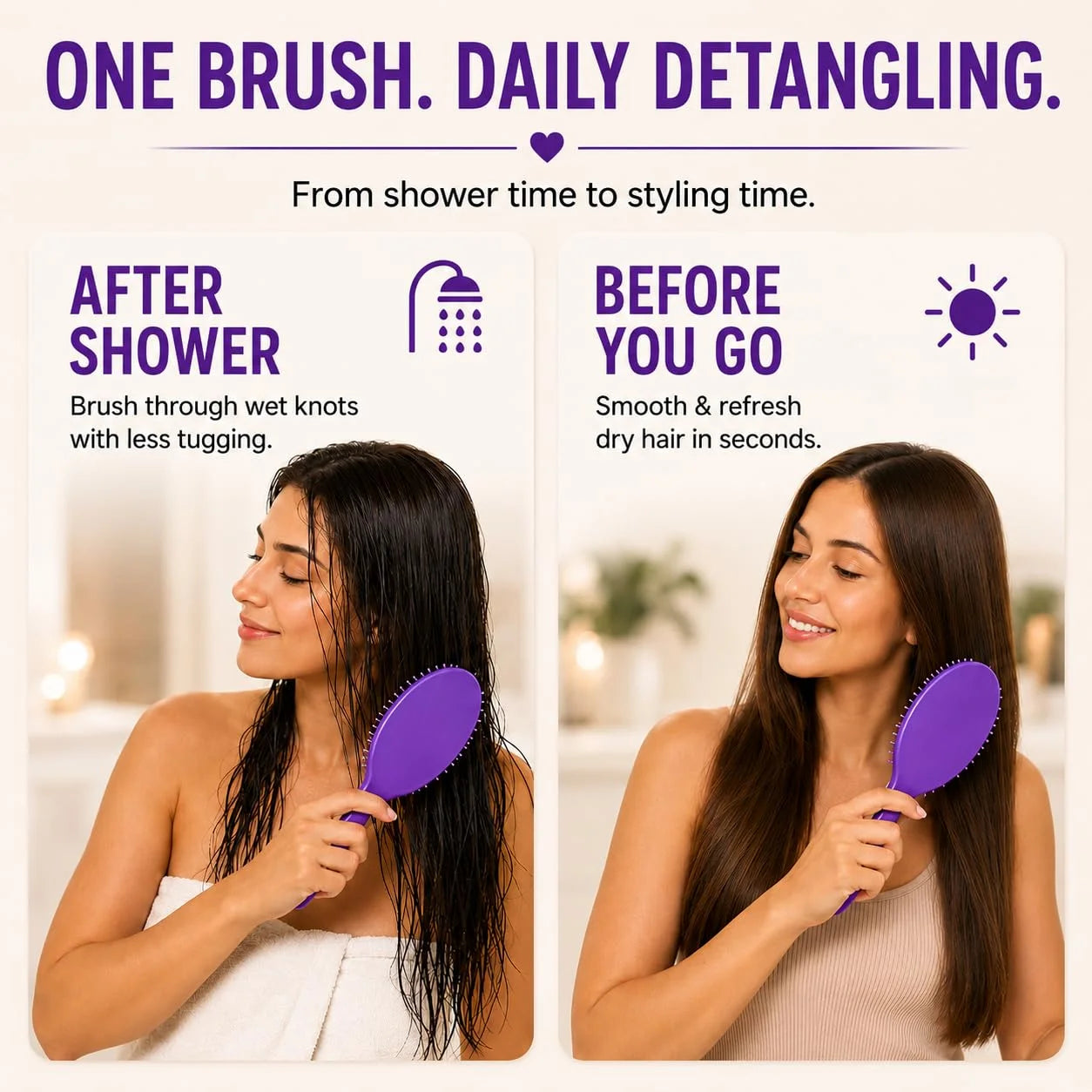 HerStyler Purple Hair Brush Detangler -Pain Free, No Breakage