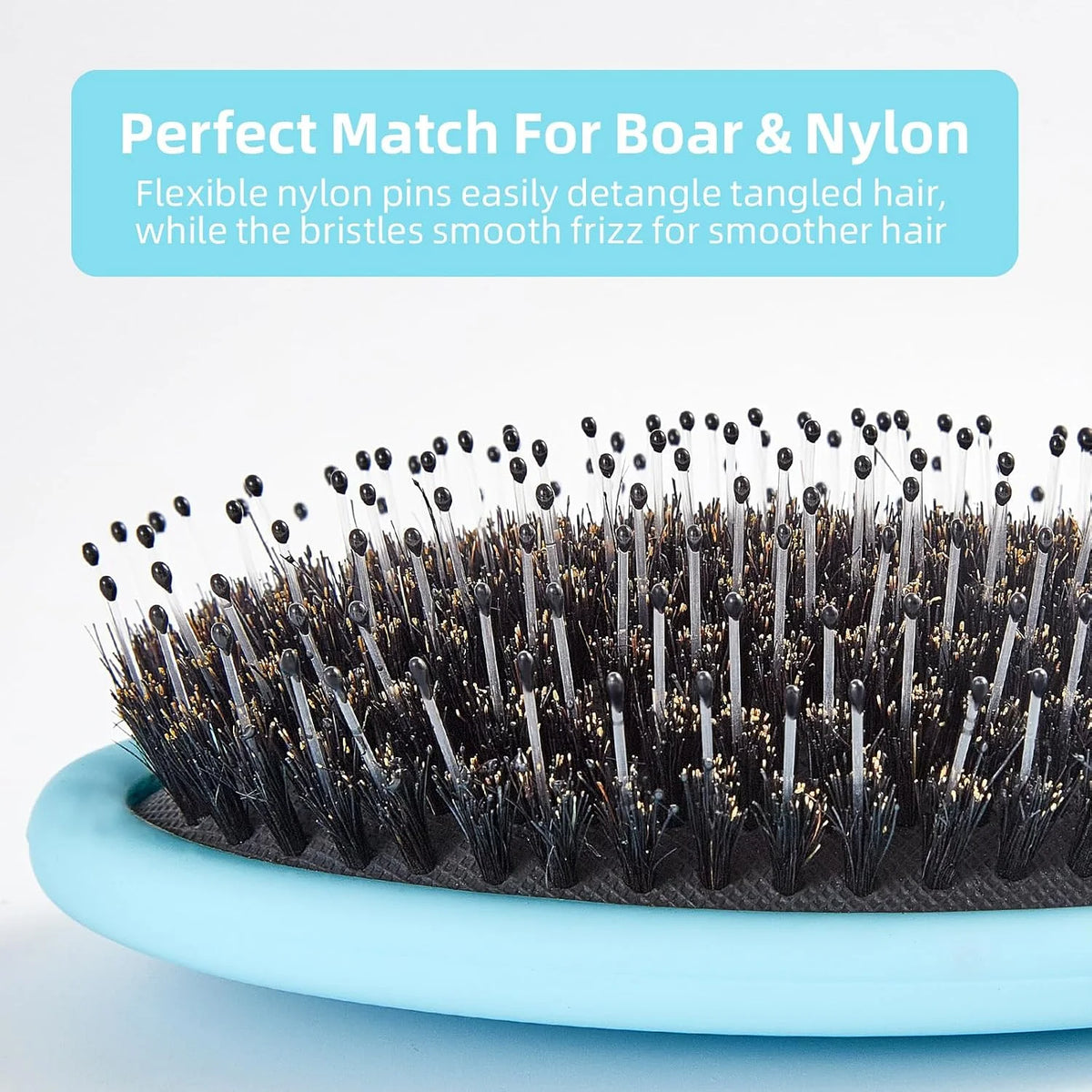 Boar Bristles Hair Brush for Women and Men, Detangling Hair Brush for Smoothing Massage Add Shine, Nylon&Boar Bristles Detangler brush for Hair Healthy (1 Pack-MintGreen)