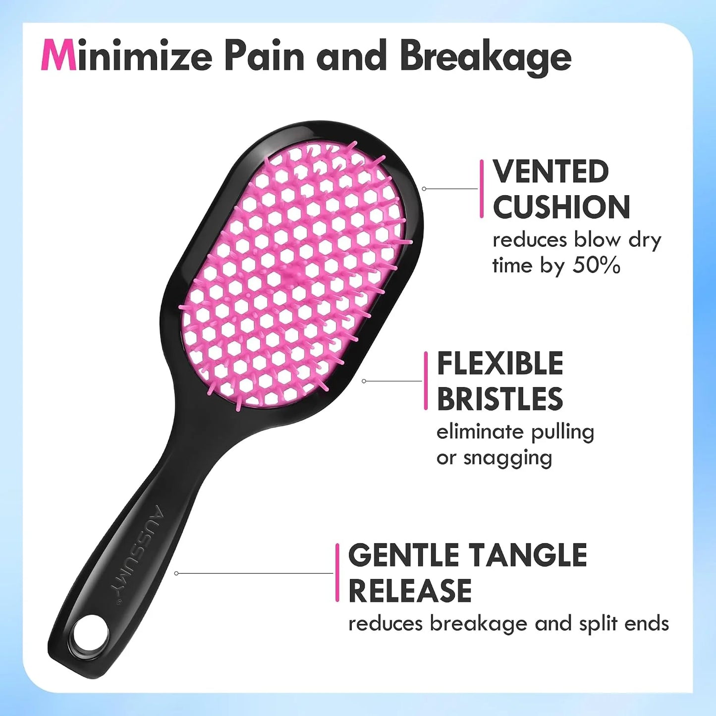 Vented Detangling Hair Brush - 2 Pack Detangler Hairbrush for Effortless Tangle Removal - Ultra-Soft Bristles -For Natural Curly Straight Wet Dry Damaged Hair for Women Men Kids
