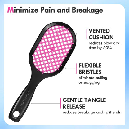 Vented Detangling Hair Brush - 2 Pack Detangler Hairbrush for Effortless Tangle Removal - Ultra-Soft Bristles -For Natural Curly Straight Wet Dry Damaged Hair for Women Men Kids