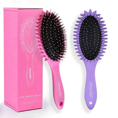 2 Pack Detangling Hair Brush Set with Boar Bristle Brush & 2 Cleaning Brushes, Wet & Dry Hair Brushes for Curly, Wavy, Thick Hair, Gentle No-Pull Detangler for Women, Kid (Pink+Purple)