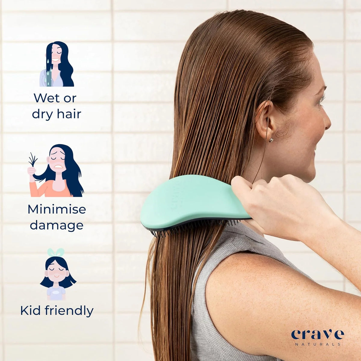 Crave Naturals Biggie Glide Thru Hair Brush - Detangler Brush for Curly, Straight, Wet or Dry Hair - Gentle Detangling Brushes for Adults, Kids, Toddlers - Hair Accessories for Women, 8.4x3.4" - Black