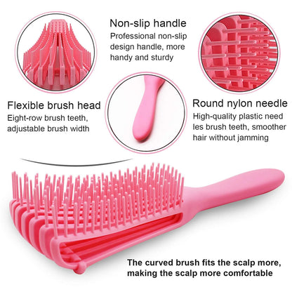 5 Pcs Detangling Hair Brush Set, Ez Detangler Brush With Edge Brush, Rat Tail Combs for Black Natural Hair Styling and Cuting, Curly/Straight/Wet/Dry/long/Short Hair Available for Women Kids Men