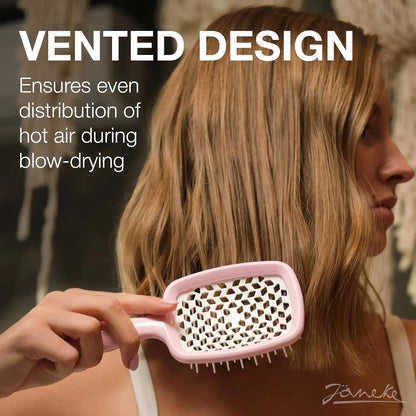 Janeke J-Brush Detangling Comb for Curly and Wavy Hair – Wide Tooth J-Shape Brush for Wet and Dry Use – Anti-Frizz, Lightweight and Gentle on Scalp – Made in Italy Professional Styling Tool (Black)