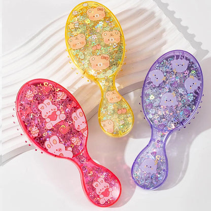 Mini Wet Hair Brush,Glitter Detangling Brush Gifts For Women Girls Kids Toddler Small Cute Hair Brushes Travel Shower Massage HairBrush with Air Cushion for Dry,Wet Hair (Pink)